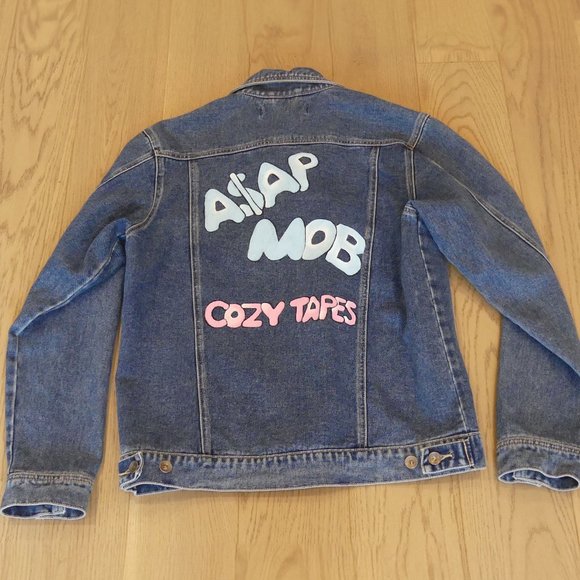Code Bleu ASAP Mob Cozy Tape Leopard Blue Medium Denim Jacket - Picture 1 of 8